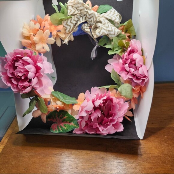 Hand Crafted Pink Peony Floral Wreath  Summer Door Wall Decoration - Picture 2 of 14